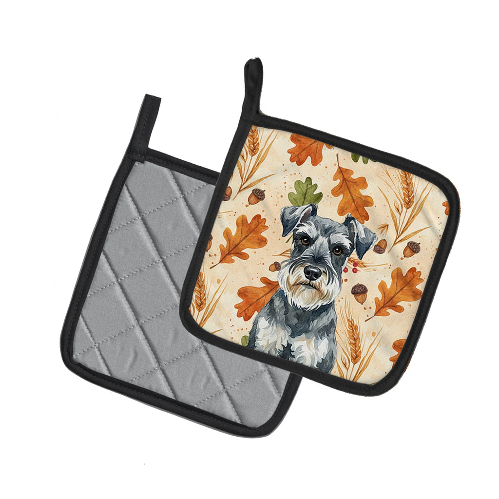 Schnauzer Heirloom Fall Pot Holder Set of 2 Heat Resistant Quilted Hot Pads 7.5 x 7.5 Inch, Insulated Kitchen Trivets for Cooking & Baking