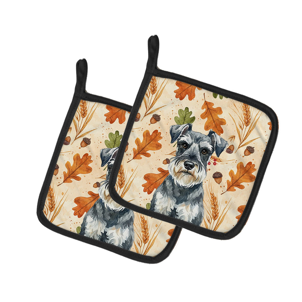 Schnauzer Heirloom Fall Pot Holder Set of 2 Heat Resistant Quilted Hot Pads 7.5 x 7.5 Inch, Insulated Kitchen Trivets for Cooking & Baking