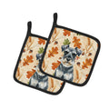 Schnauzer Heirloom Fall Pot Holder Set of 2 Heat Resistant Quilted Hot Pads 7.5 x 7.5 Inch, Insulated Kitchen Trivets for Cooking & Baking