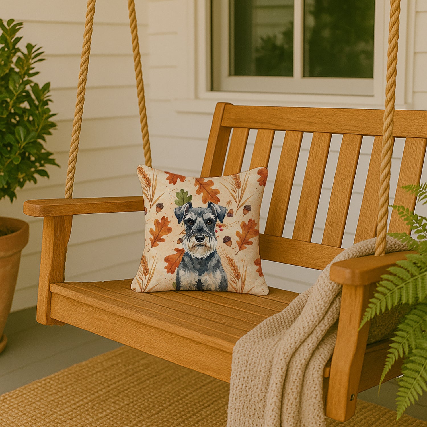 Schnauzer Heirloom Fall Decorative Throw Pillow 14x14 Indoor Outdoor Accent Cushion, Fabric Cover with Insert for Sofa, Bed, Porch & Living Room