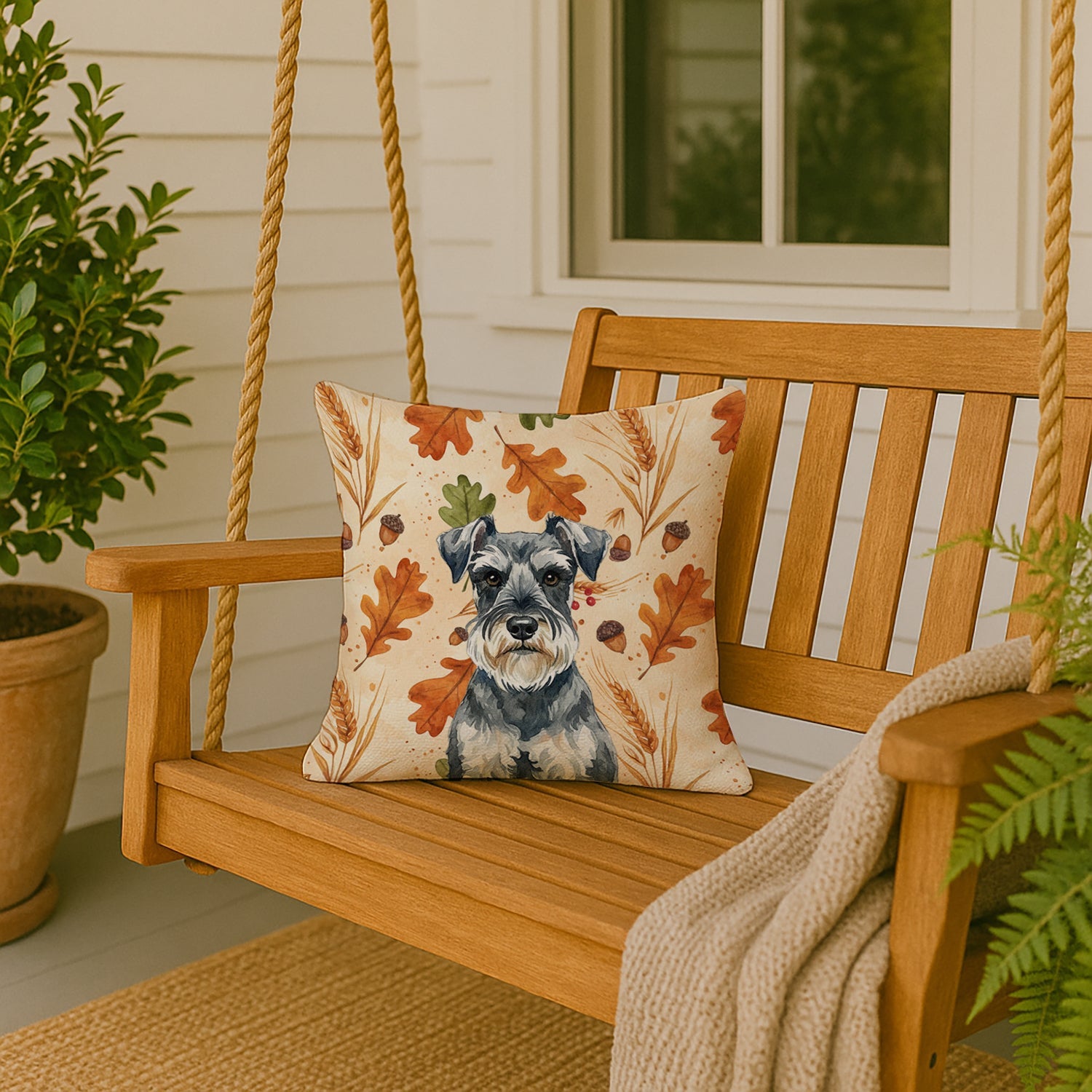 Schnauzer Heirloom Fall Decorative Throw Pillow 18x18 Indoor Outdoor Accent Cushion, Fabric Cover with Insert for Sofa, Bed, Porch & Living Room