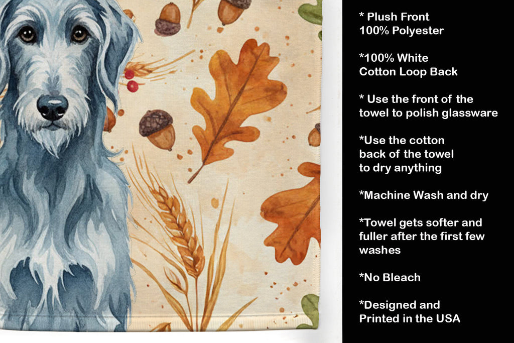Blue-Gray Scottish Deerhound Heirloom Fall Kitchen Towel Velour Plush Front and Cotton Loop Back Machine Washable