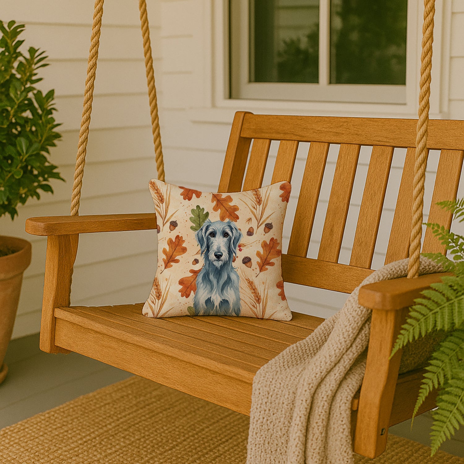 Blue-Gray Scottish Deerhound Heirloom Fall Decorative Throw Pillow 14x14 Indoor Outdoor Accent Cushion, Fabric Cover with Insert for Sofa, Bed, Porch & Living Room