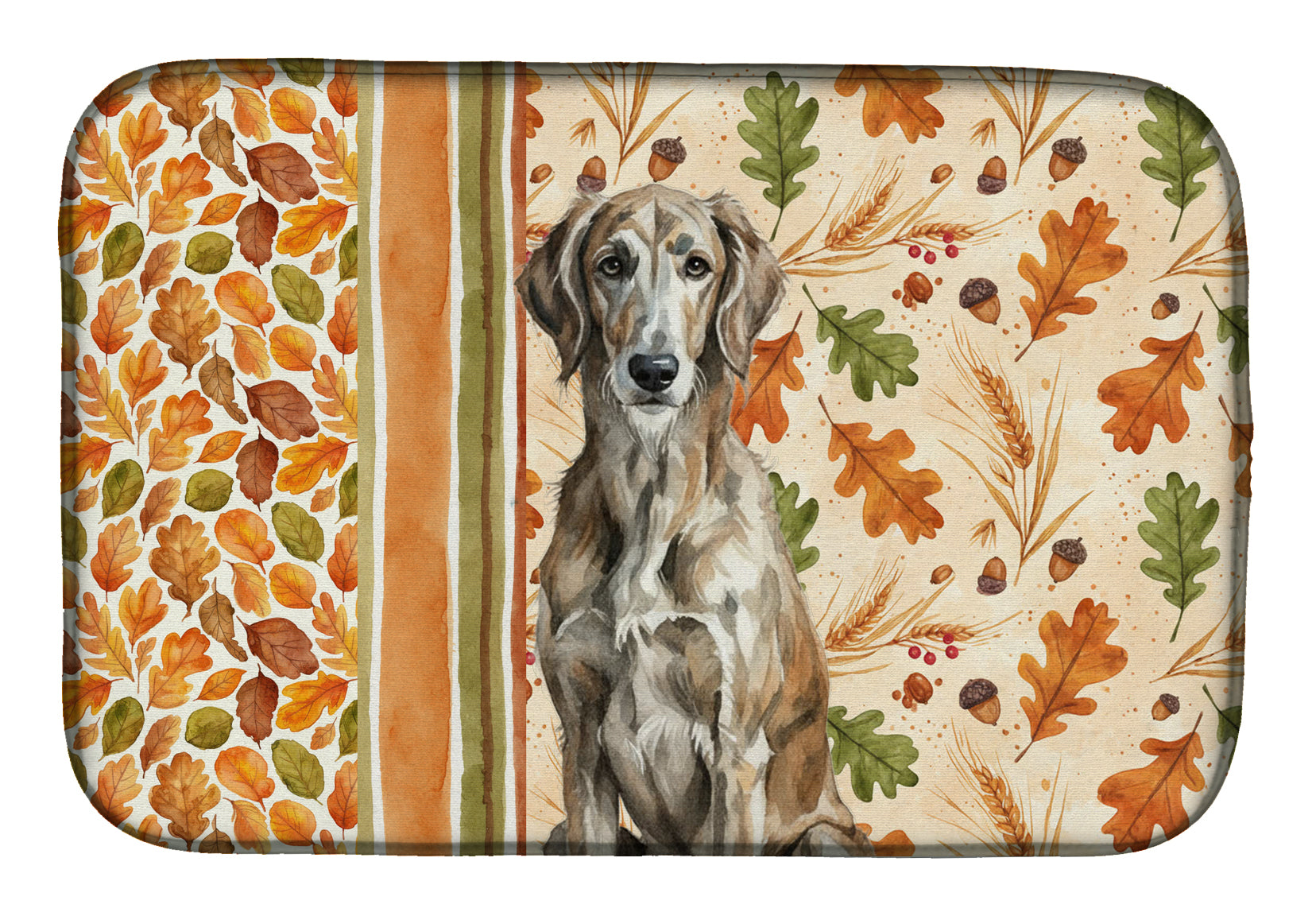 Brindle Scottish Deerhound Heirloom Fall Dish Drying Mat Absorbent Dish Drying Mat Pad for Kitchen Counter Dish Drainer Mat for Countertop, 14 x 21", Multicolor