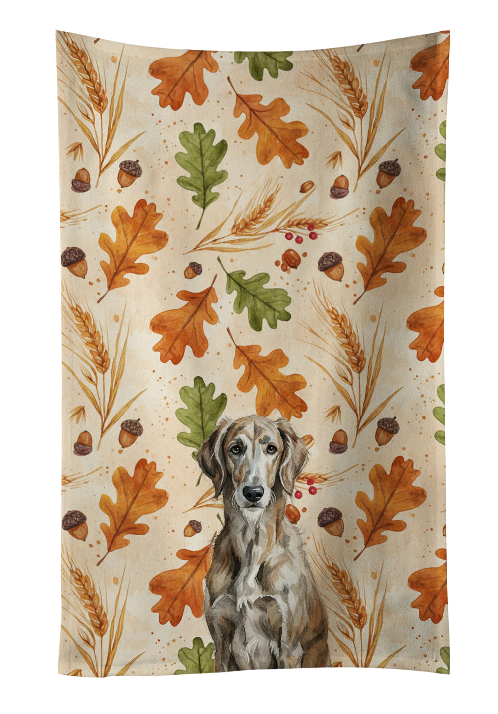 Brindle Scottish Deerhound Heirloom Fall Kitchen Towel Velour Plush Front and Cotton Loop Back Machine Washable