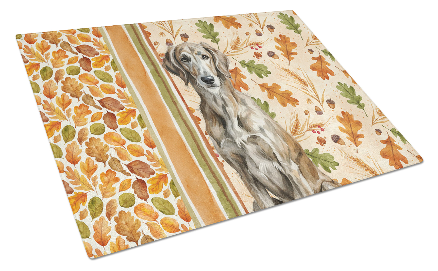 Brindle Scottish Deerhound Heirloom Fall Cutting Board Tempered Glass Kitchen Cutting Surface, Heat Resistant Chopping, Non-Slip Feet, Food Prep & Serving