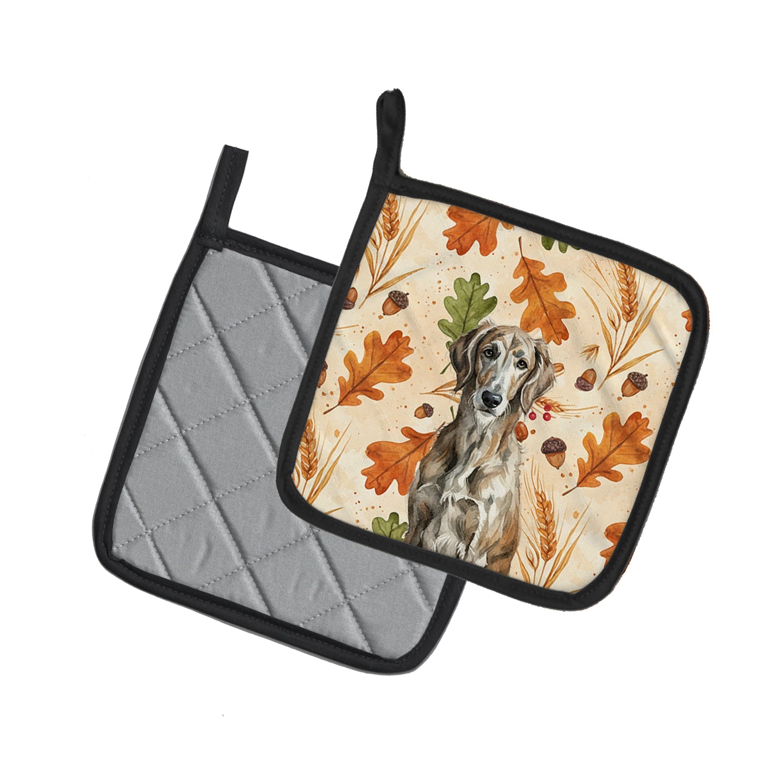 Brindle Scottish Deerhound Heirloom Fall Pot Holder Set of 2 Heat Resistant Quilted Hot Pads 7.5 x 7.5 Inch, Insulated Kitchen Trivets for Cooking & Baking