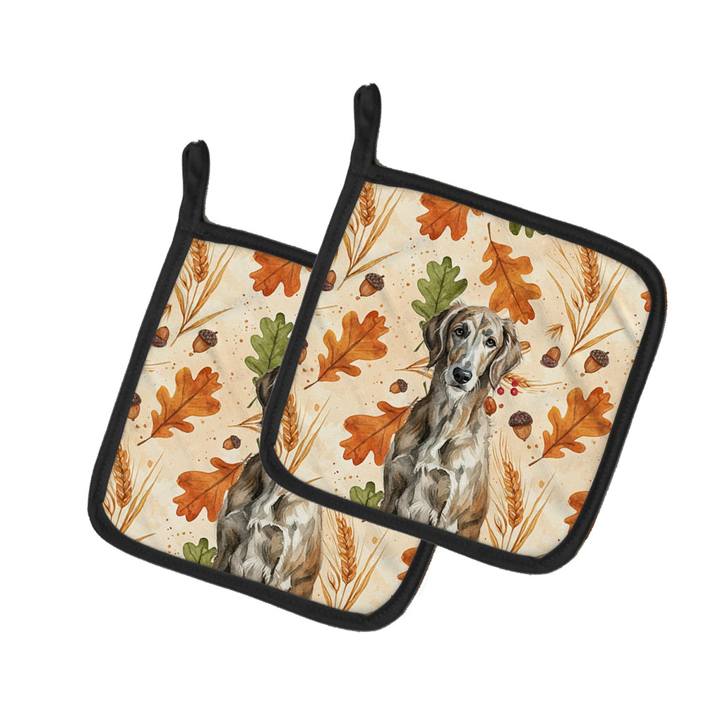 Brindle Scottish Deerhound Heirloom Fall Pot Holder Set of 2 Heat Resistant Quilted Hot Pads 7.5 x 7.5 Inch, Insulated Kitchen Trivets for Cooking & Baking