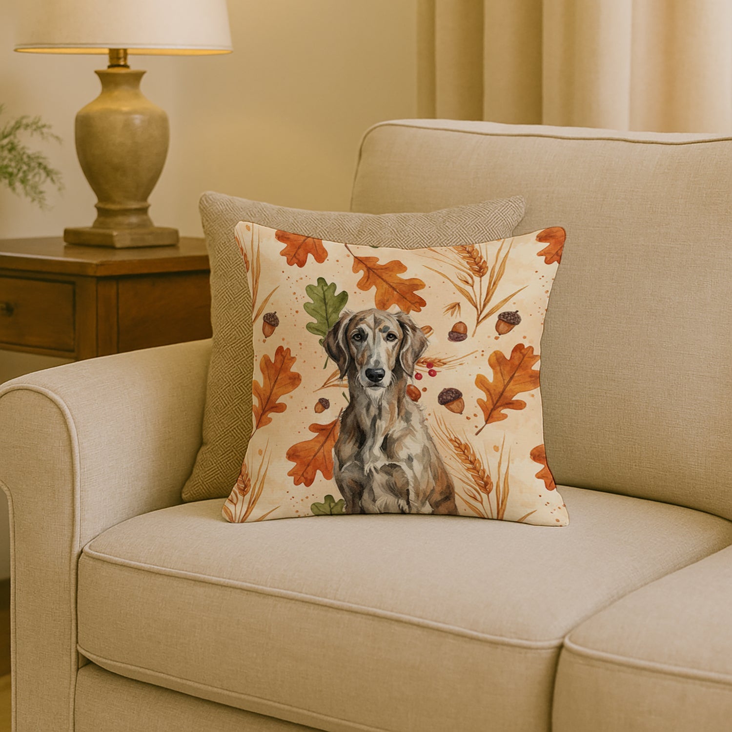 Brindle Scottish Deerhound Heirloom Fall Decorative Throw Pillow 18x18 Indoor Outdoor Accent Cushion, Fabric Cover with Insert for Sofa, Bed, Porch & Living Room