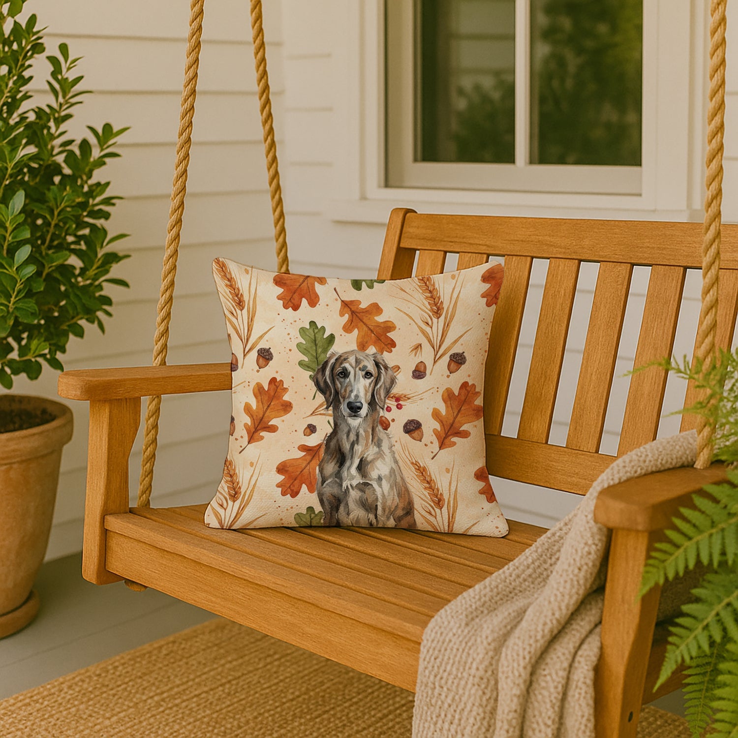 Brindle Scottish Deerhound Heirloom Fall Decorative Throw Pillow 18x18 Indoor Outdoor Accent Cushion, Fabric Cover with Insert for Sofa, Bed, Porch & Living Room
