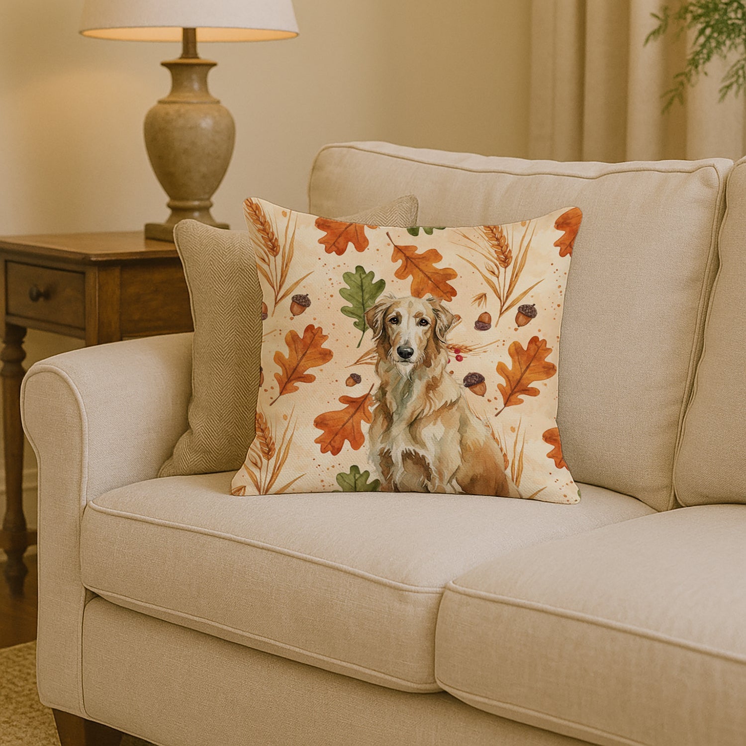 Wheaten Scottish Deerhound Heirloom Fall Decorative Throw Pillow 14x14 Indoor Outdoor Accent Cushion, Fabric Cover with Insert for Sofa, Bed, Porch & Living Room