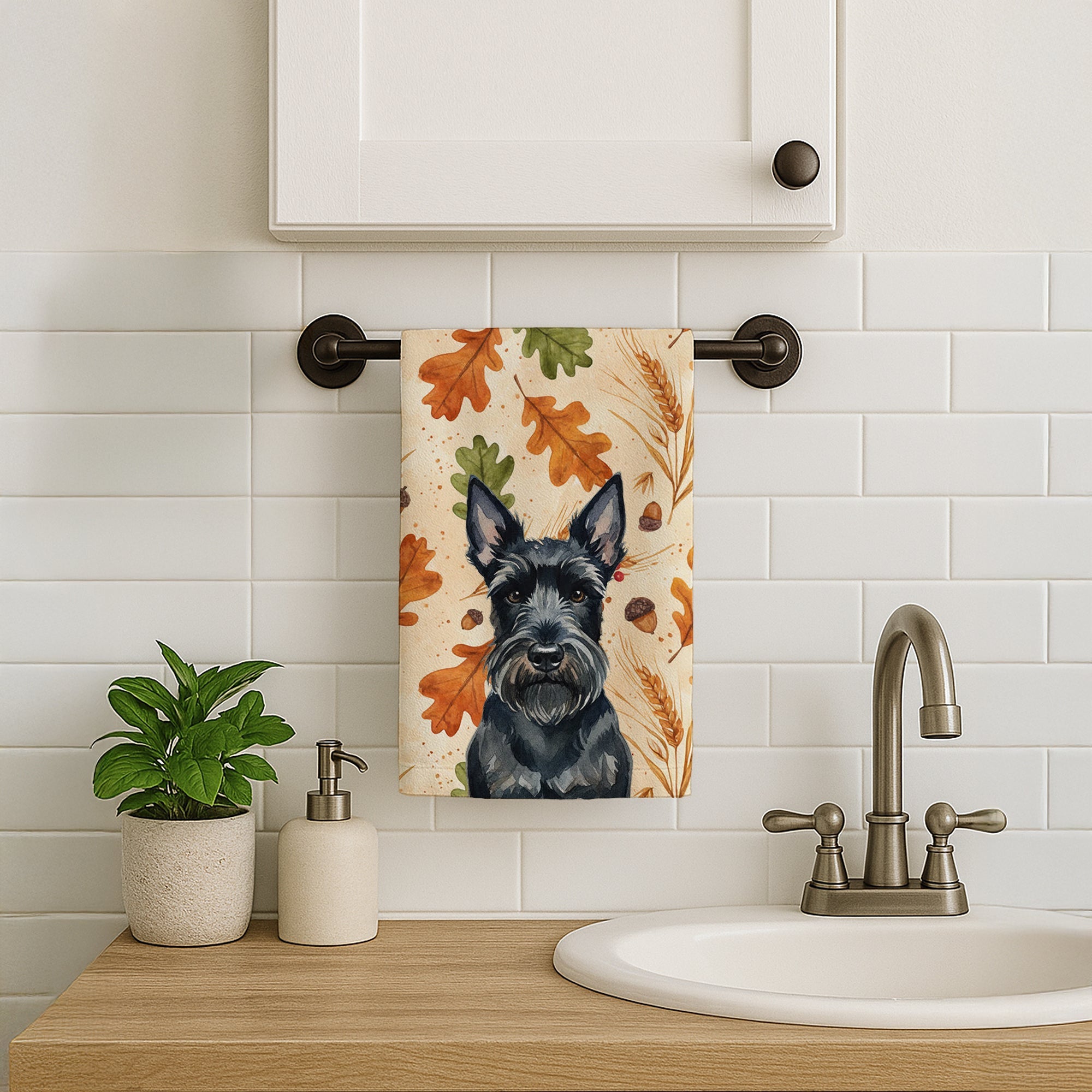 Scottish Terrier Heirloom Fall Kitchen Towel Velour Plush Front and Cotton Loop Back Machine Washable