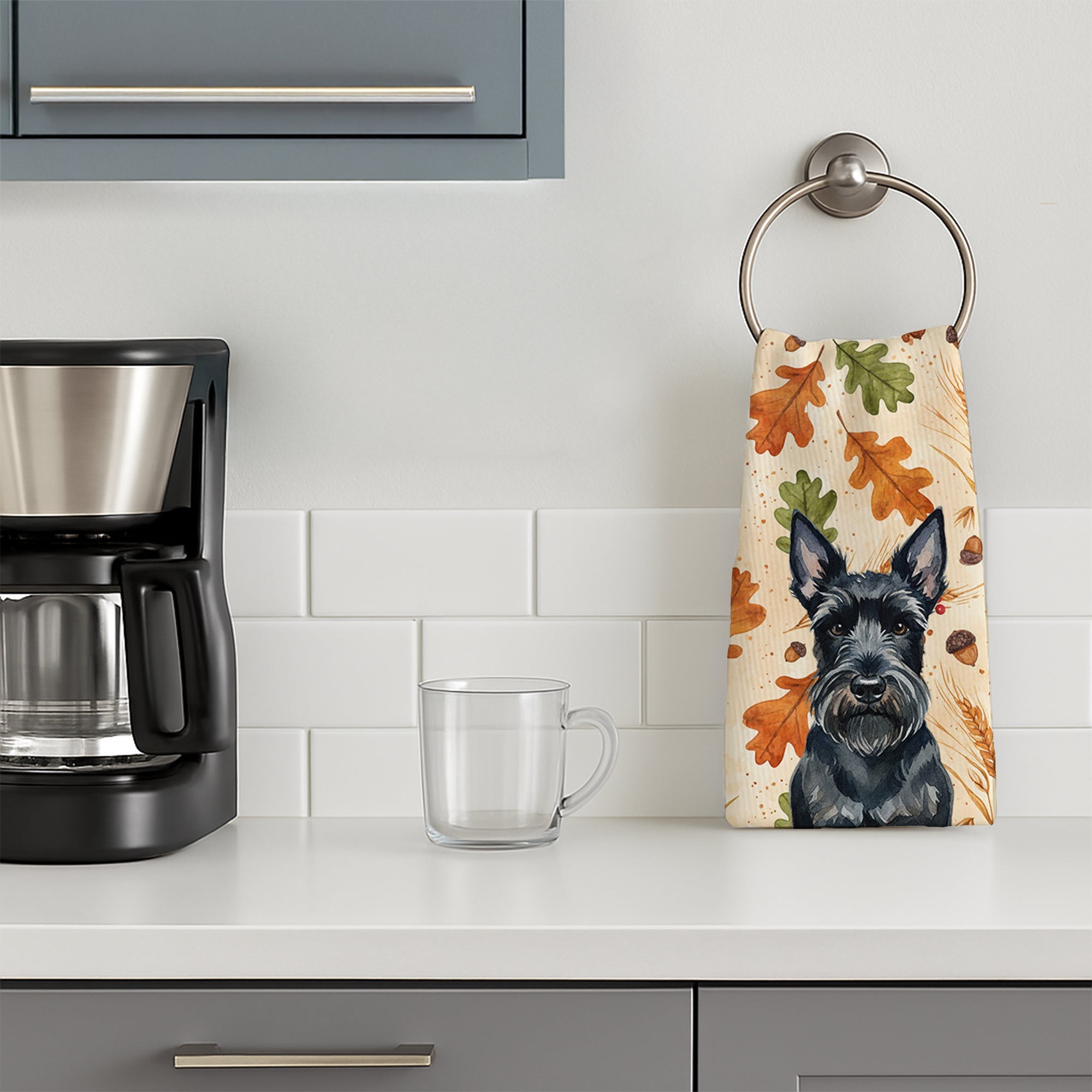 Scottish Terrier Heirloom Fall Kitchen Towel Velour Plush Front and Cotton Loop Back Machine Washable
