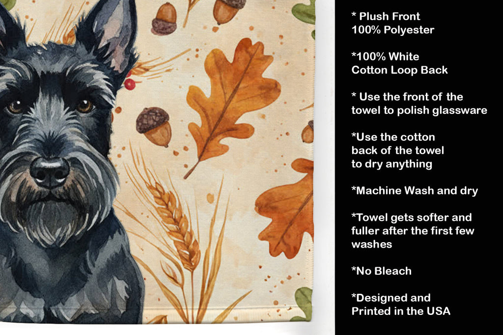 Scottish Terrier Heirloom Fall Kitchen Towel Velour Plush Front and Cotton Loop Back Machine Washable