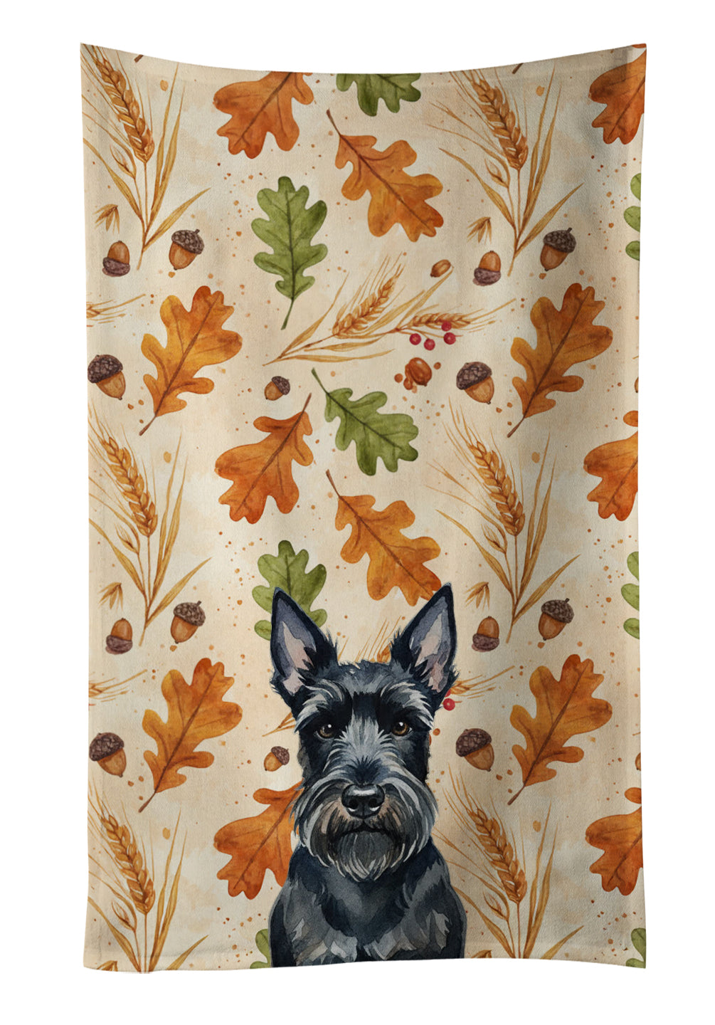 Scottish Terrier Heirloom Fall Kitchen Towel Velour Plush Front and Cotton Loop Back Machine Washable