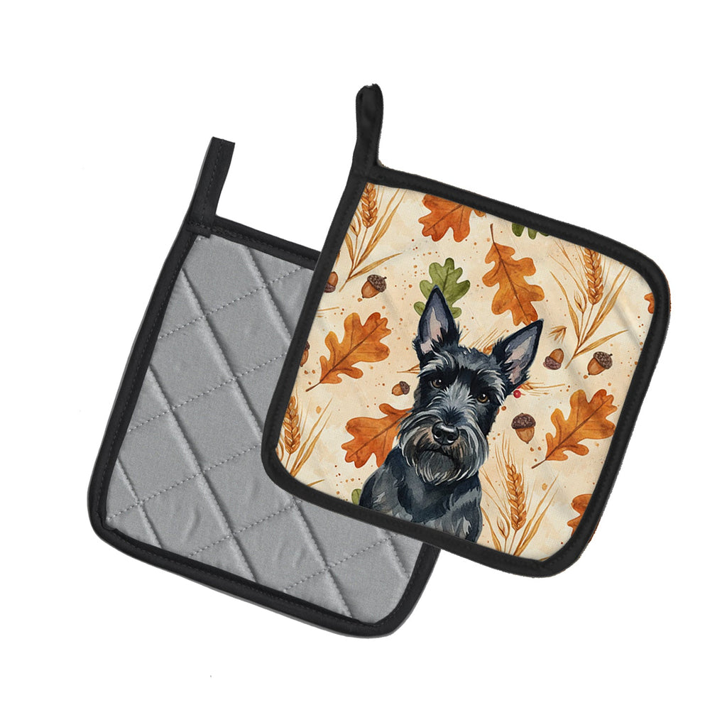 Scottish Terrier Heirloom Fall Pot Holder Set of 2 Heat Resistant Quilted Hot Pads 7.5 x 7.5 Inch, Insulated Kitchen Trivets for Cooking & Baking