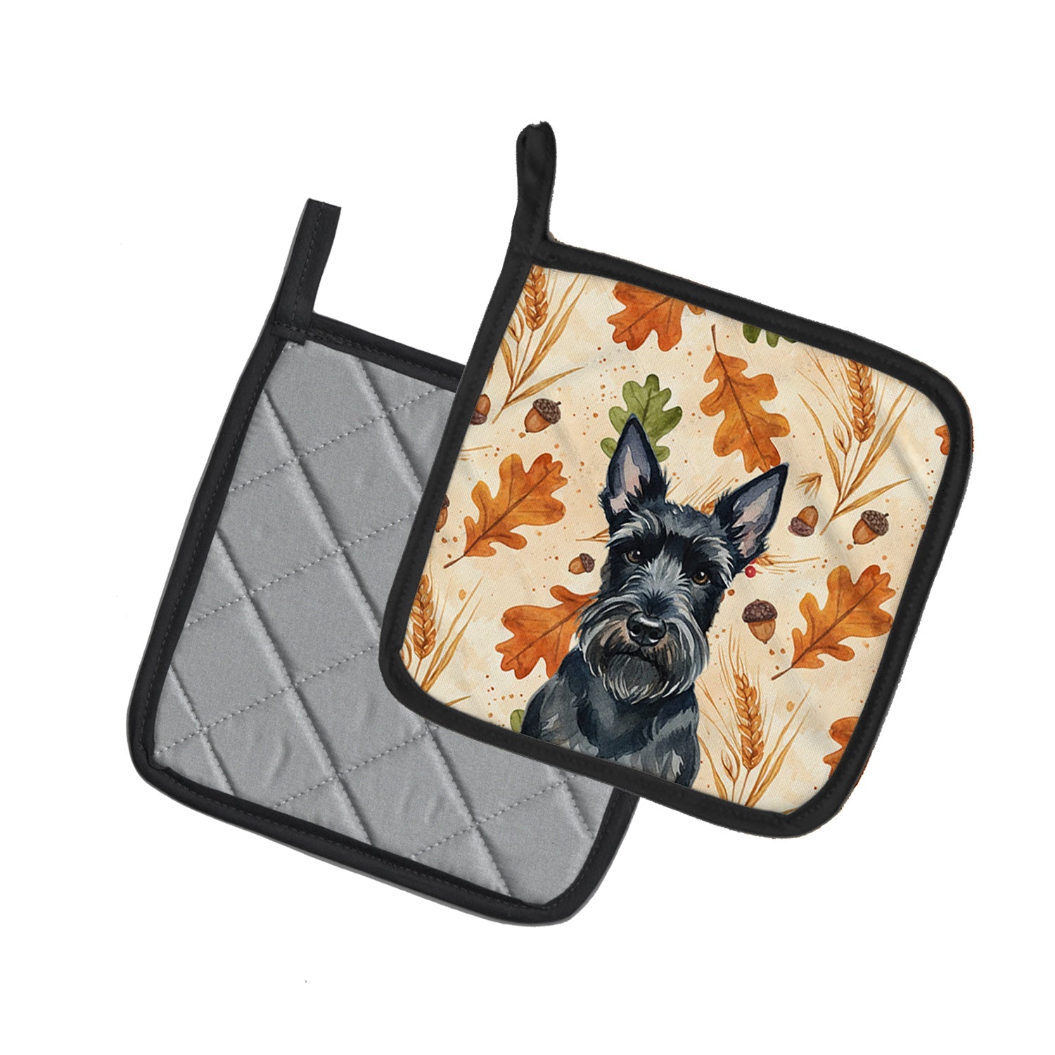 Scottish Terrier Heirloom Fall Pot Holder Set of 2 Heat Resistant Quilted Hot Pads 7.5 x 7.5 Inch, Insulated Kitchen Trivets for Cooking & Baking