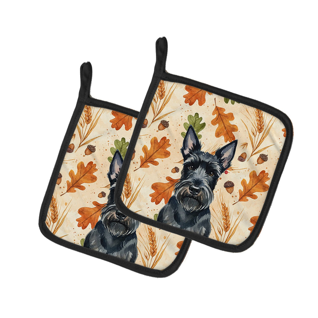 Scottish Terrier Heirloom Fall Pot Holder Set of 2 Heat Resistant Quilted Hot Pads 7.5 x 7.5 Inch, Insulated Kitchen Trivets for Cooking & Baking