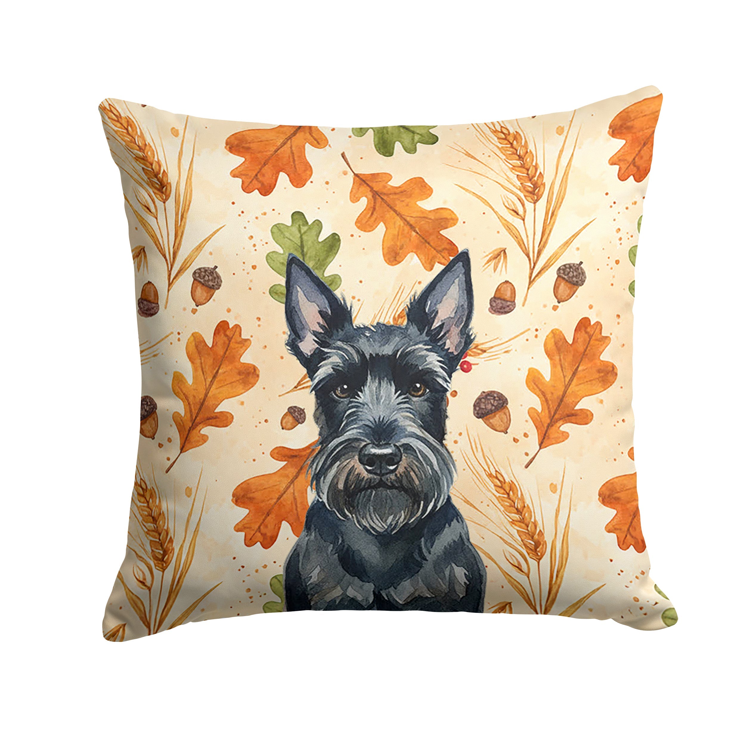 Scottish Terrier Heirloom Fall Decorative Throw Pillow 14x14 Indoor Outdoor Accent Cushion, Fabric Cover with Insert for Sofa, Bed, Porch & Living Room