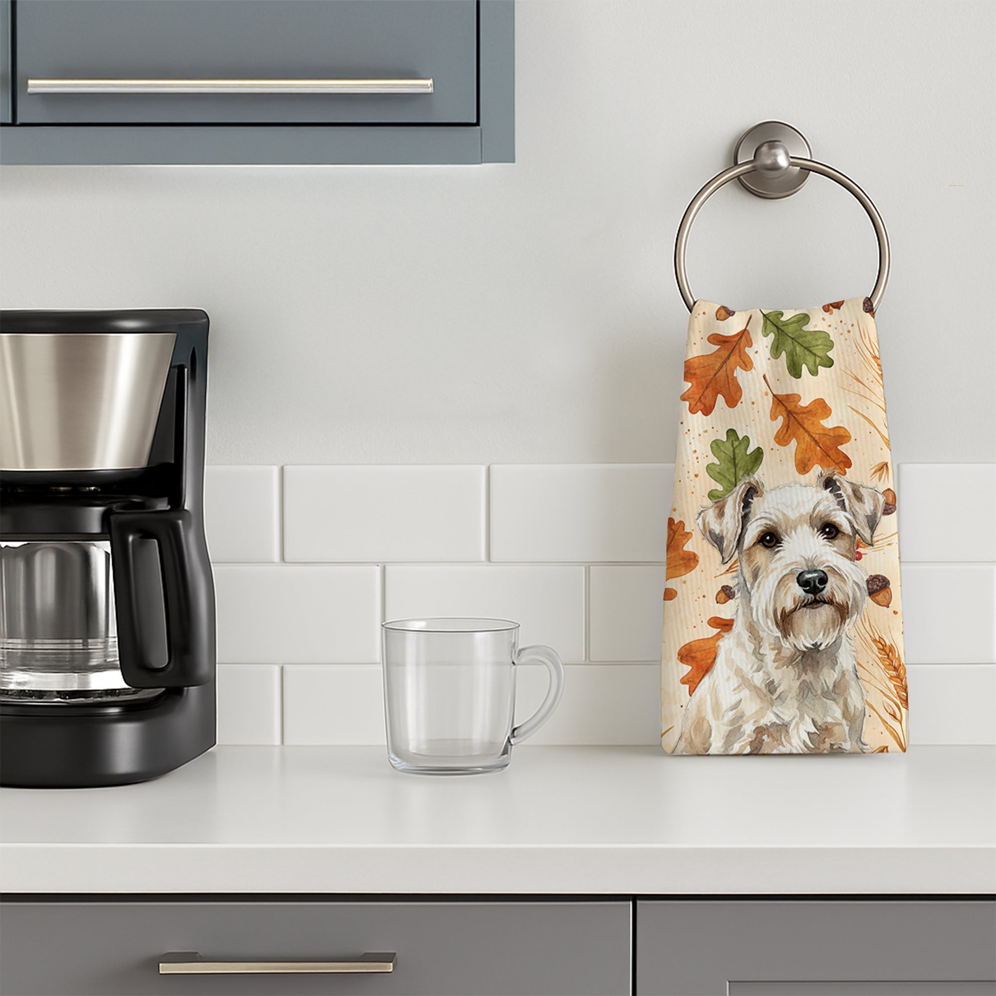Sealyham Terrier Heirloom Fall Kitchen Towel Velour Plush Front and Cotton Loop Back Machine Washable