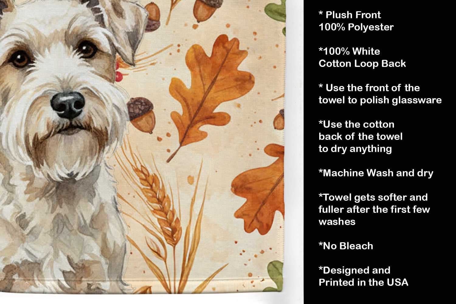 Sealyham Terrier Heirloom Fall Kitchen Towel Velour Plush Front and Cotton Loop Back Machine Washable