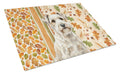 Sealyham Terrier Heirloom Fall Cutting Board Tempered Glass Kitchen Cutting Surface, Heat Resistant Chopping, Non-Slip Feet, Food Prep & Serving