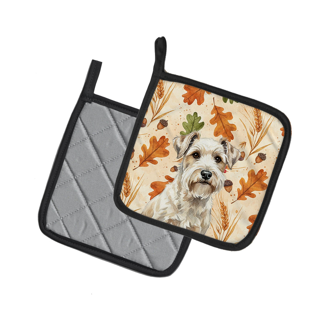 Sealyham Terrier Heirloom Fall Pot Holder Set of 2 Heat Resistant Quilted Hot Pads 7.5 x 7.5 Inch, Insulated Kitchen Trivets for Cooking & Baking