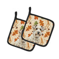 Sealyham Terrier Heirloom Fall Pot Holder Set of 2 Heat Resistant Quilted Hot Pads 7.5 x 7.5 Inch, Insulated Kitchen Trivets for Cooking & Baking