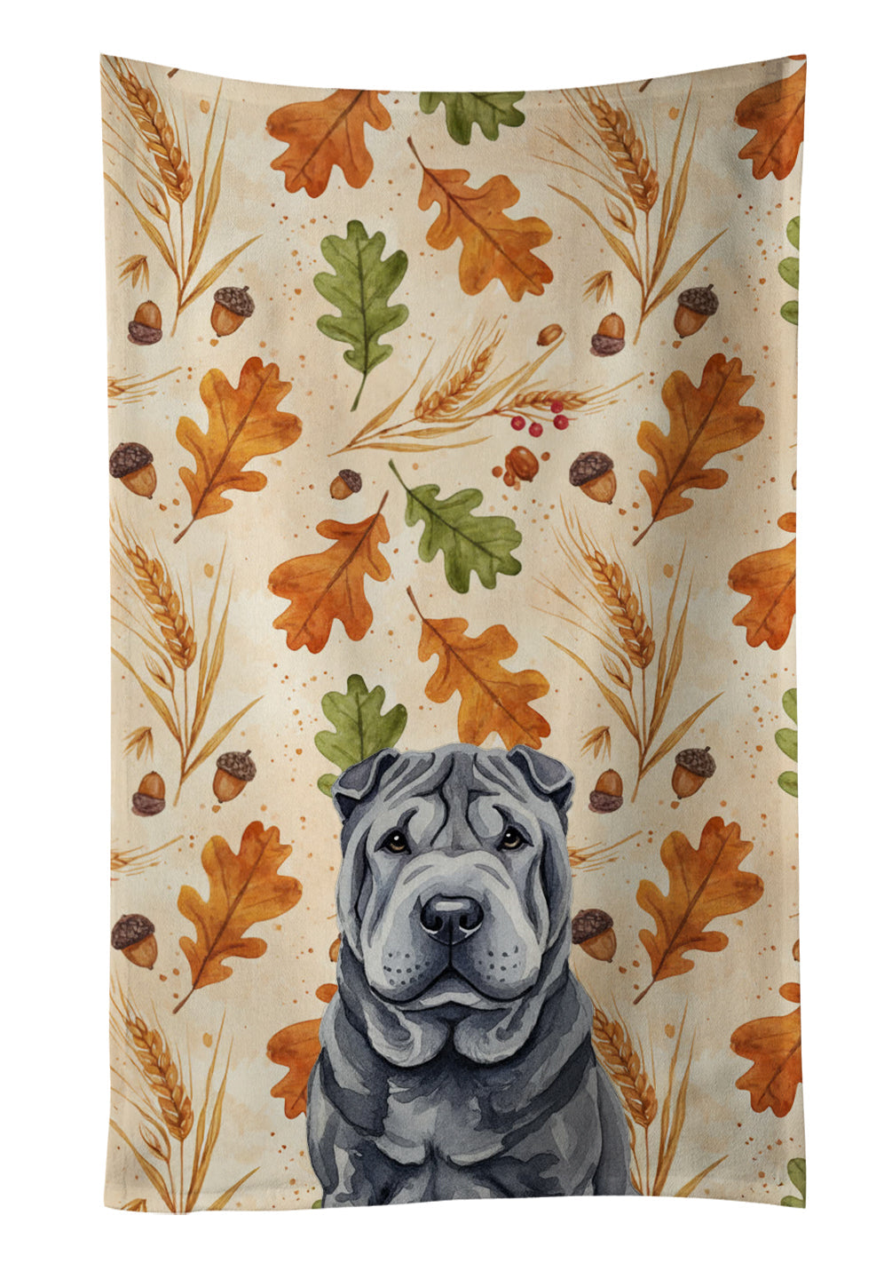 Black Shar Pei Heirloom Fall Kitchen Towel Velour Plush Front and Cotton Loop Back Machine Washable