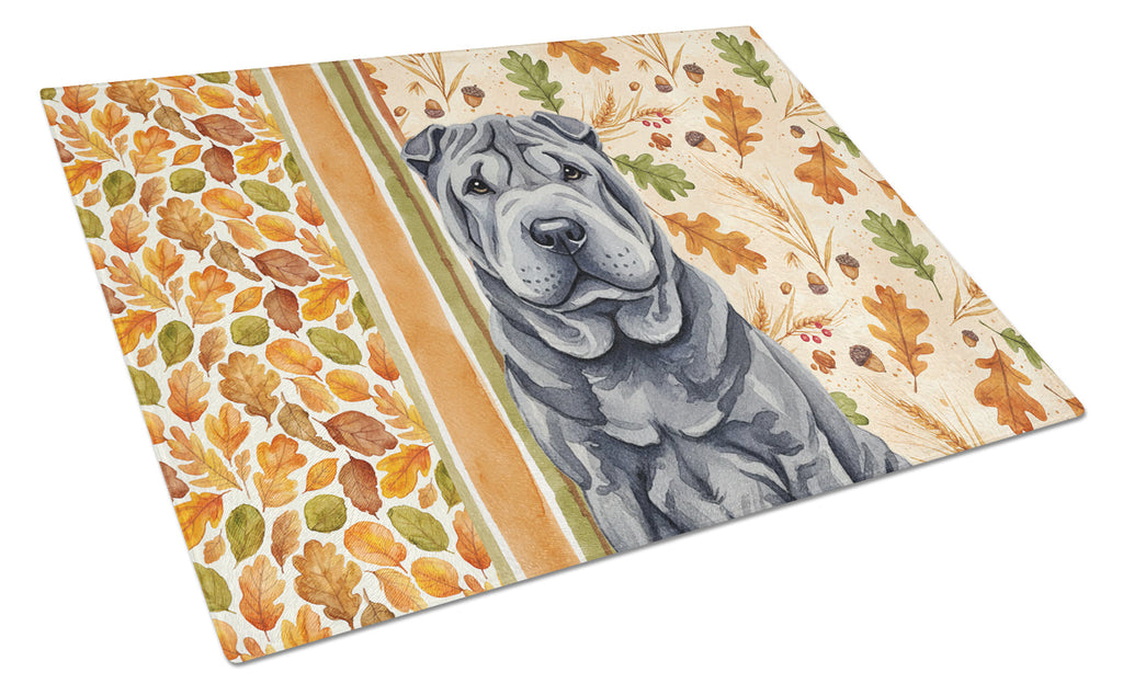 Black Shar Pei Heirloom Fall Cutting Board Tempered Glass Kitchen Cutting Surface, Heat Resistant Chopping, Non-Slip Feet, Food Prep & Serving