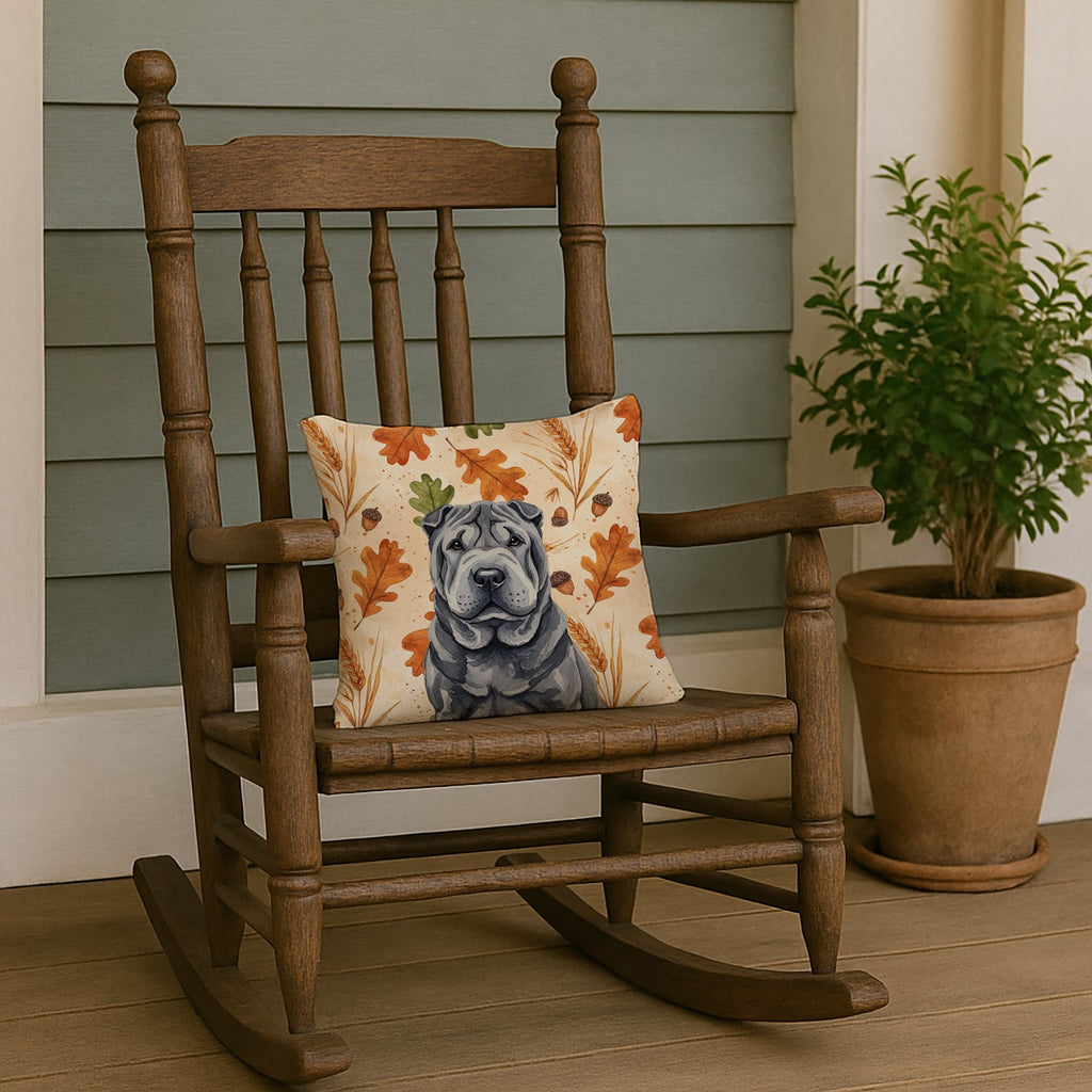 Black Shar Pei Heirloom Fall Decorative Throw Pillow 14x14 Indoor Outdoor Accent Cushion, Fabric Cover with Insert for Sofa, Bed, Porch & Living Room