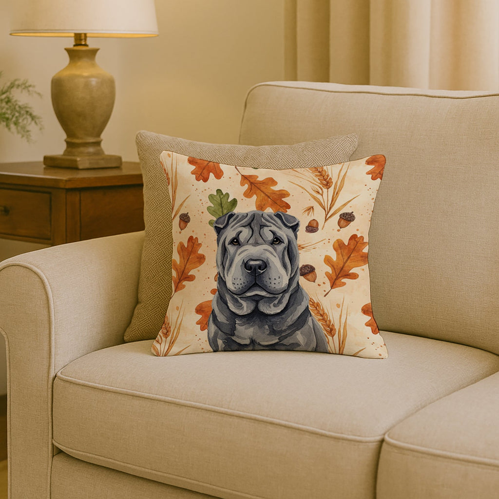 Black Shar Pei Heirloom Fall Decorative Throw Pillow 18x18 Indoor Outdoor Accent Cushion, Fabric Cover with Insert for Sofa, Bed, Porch & Living Room