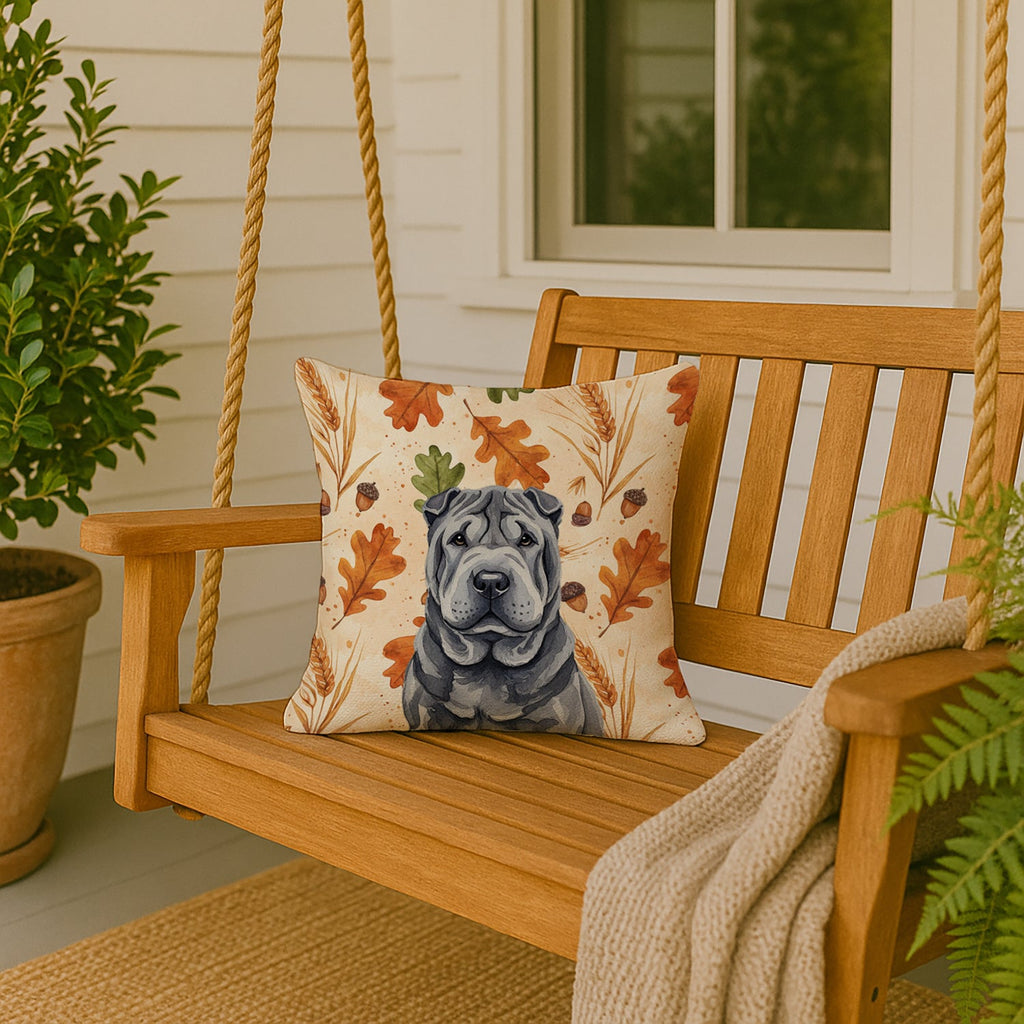 Black Shar Pei Heirloom Fall Decorative Throw Pillow 18x18 Indoor Outdoor Accent Cushion, Fabric Cover with Insert for Sofa, Bed, Porch & Living Room