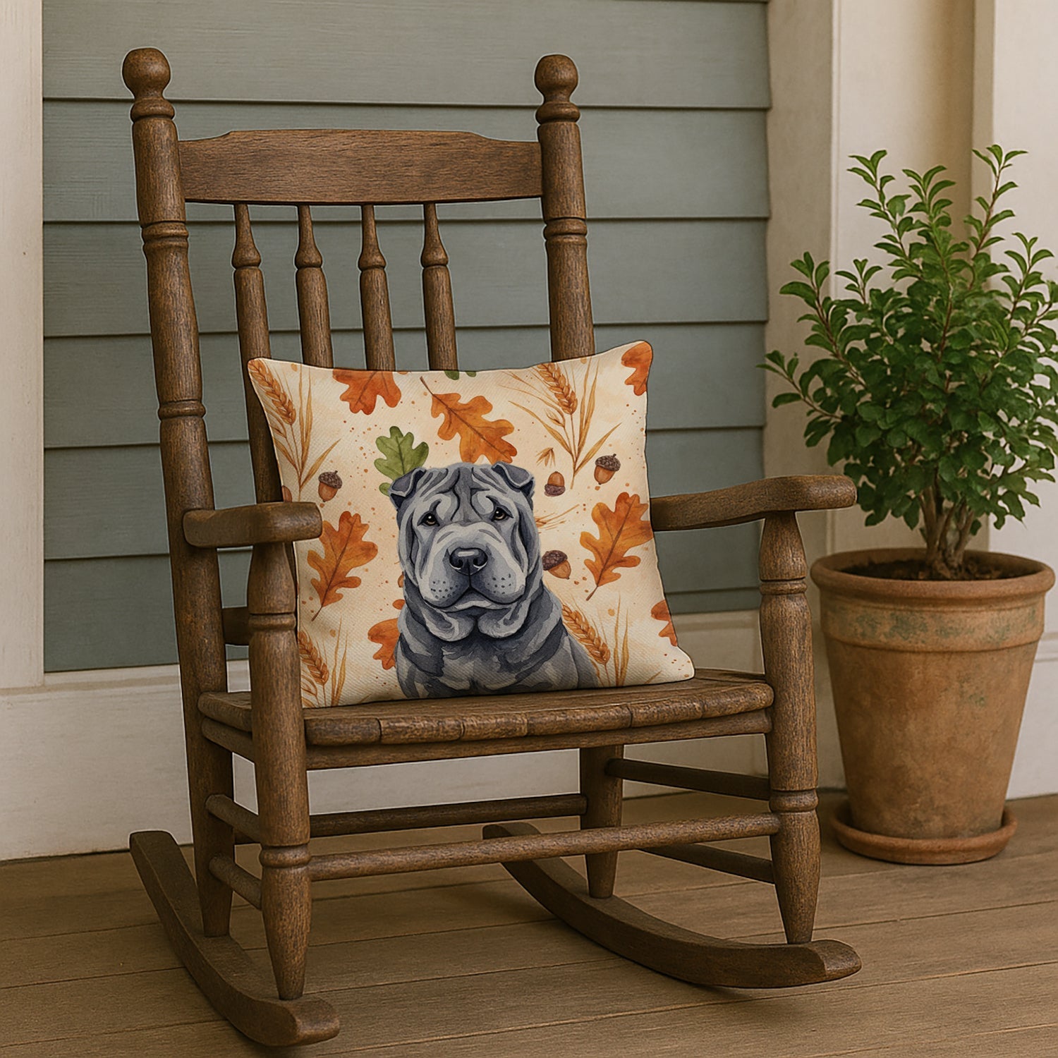 Black Shar Pei Heirloom Fall Decorative Throw Pillow 18x18 Indoor Outdoor Accent Cushion, Fabric Cover with Insert for Sofa, Bed, Porch & Living Room