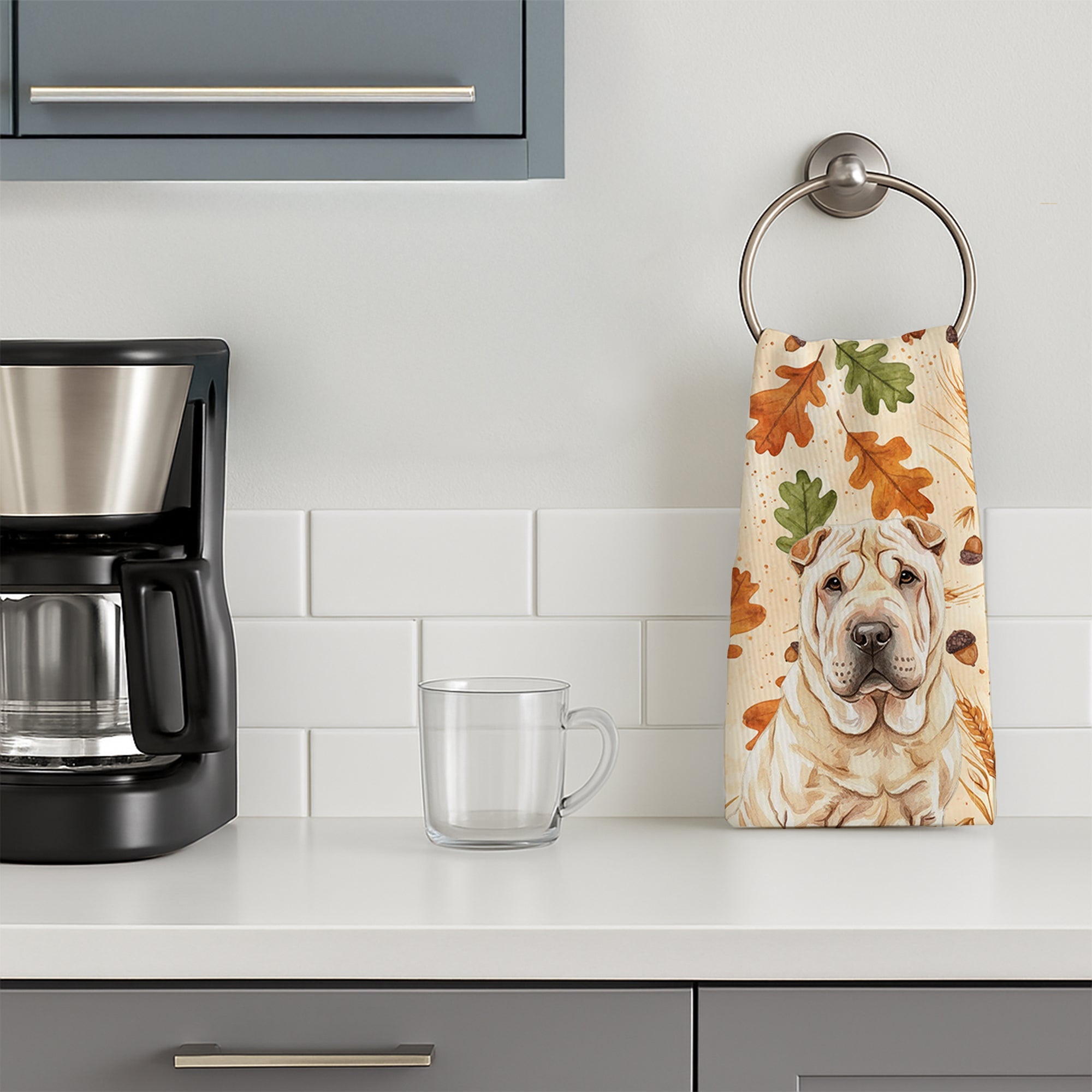 Shar Pei Heirloom Fall Kitchen Towel Velour Plush Front and Cotton Loop Back Machine Washable
