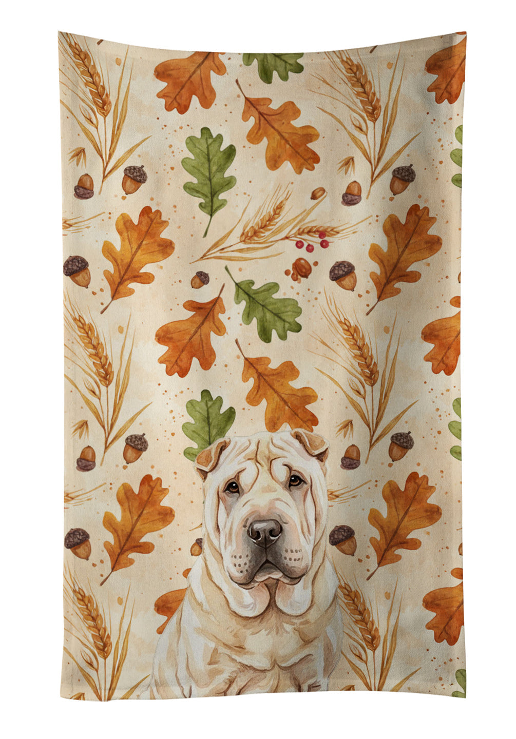Shar Pei Heirloom Fall Kitchen Towel Velour Plush Front and Cotton Loop Back Machine Washable