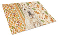 Shar Pei Heirloom Fall Cutting Board Tempered Glass Kitchen Cutting Surface, Heat Resistant Chopping, Non-Slip Feet, Food Prep & Serving