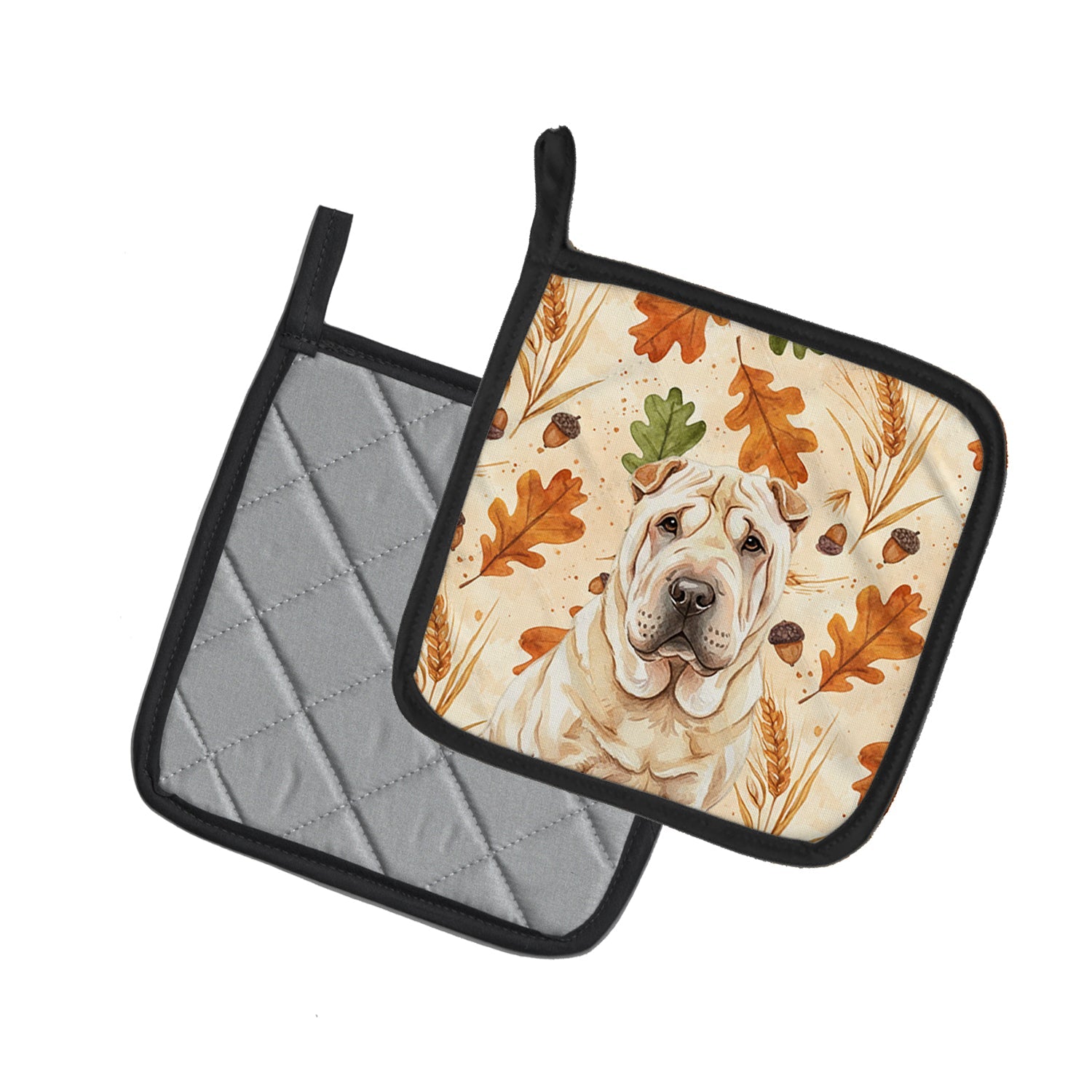 Shar Pei Heirloom Fall Pot Holder Set of 2 Heat Resistant Quilted Hot Pads 7.5 x 7.5 Inch, Insulated Kitchen Trivets for Cooking & Baking
