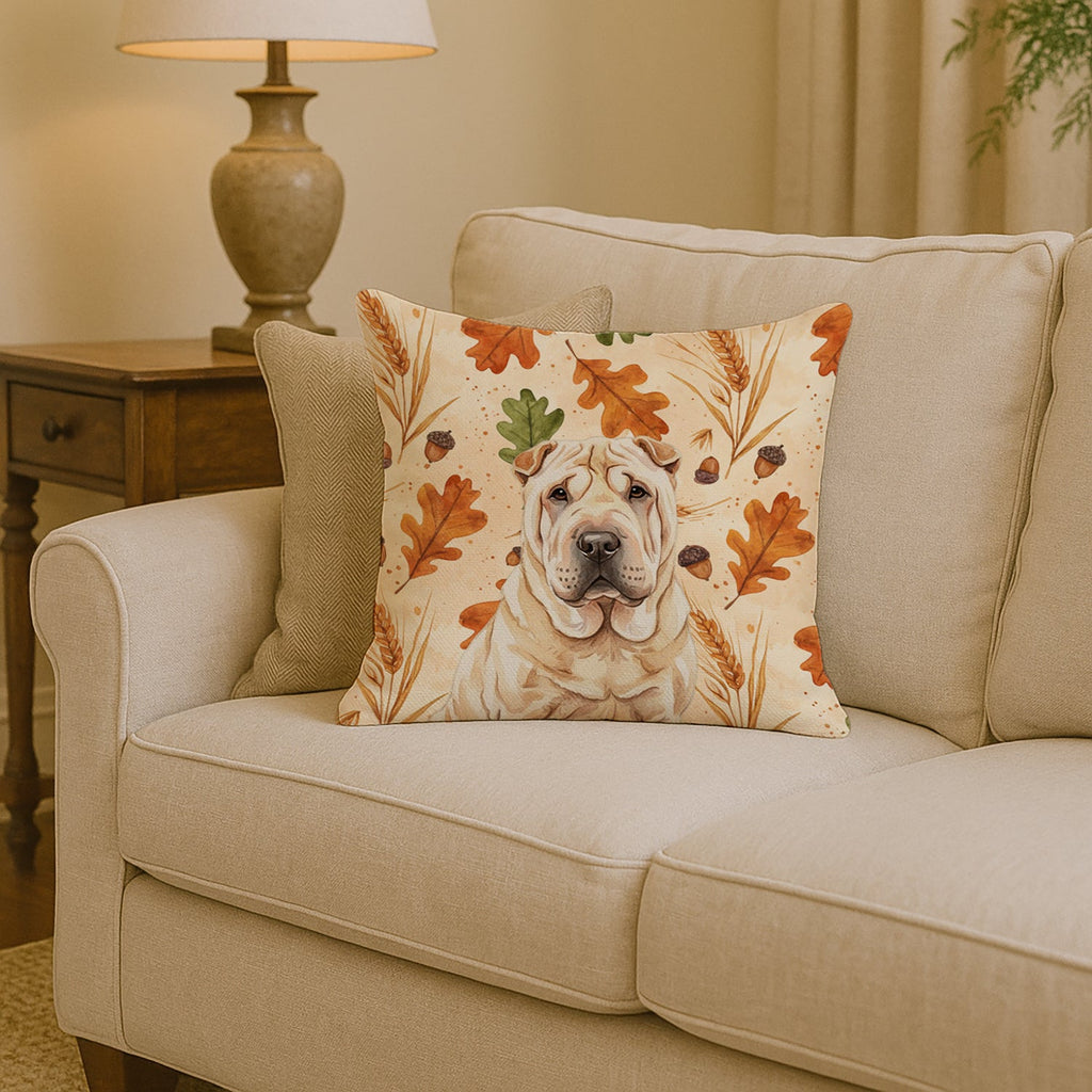 Shar Pei Heirloom Fall Decorative Throw Pillow 14x14 Indoor Outdoor Accent Cushion, Fabric Cover with Insert for Sofa, Bed, Porch & Living Room