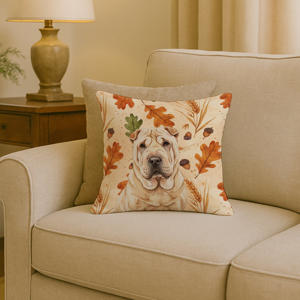 Shar Pei Heirloom Fall Decorative Throw Pillow 18x18 Indoor Outdoor Accent Cushion, Fabric Cover with Insert for Sofa, Bed, Porch & Living Room