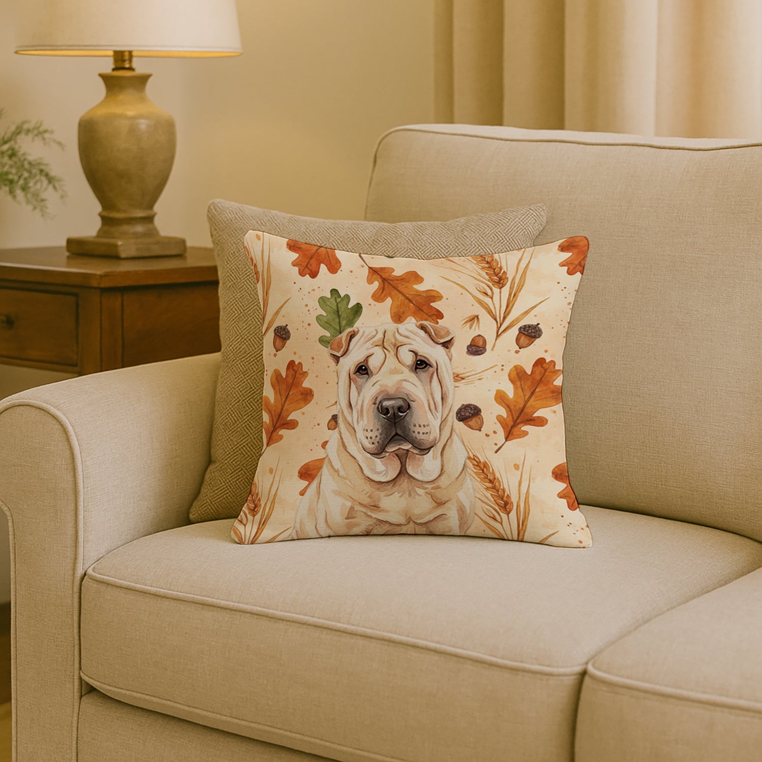 Shar Pei Heirloom Fall Decorative Throw Pillow 18x18 Indoor Outdoor Accent Cushion, Fabric Cover with Insert for Sofa, Bed, Porch & Living Room