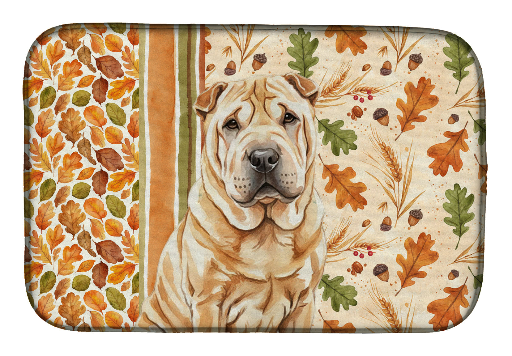 Red Shar Pei Heirloom Fall Dish Drying Mat Absorbent Dish Drying Mat Pad for Kitchen Counter Dish Drainer Mat for Countertop, 14 x 21", Multicolor