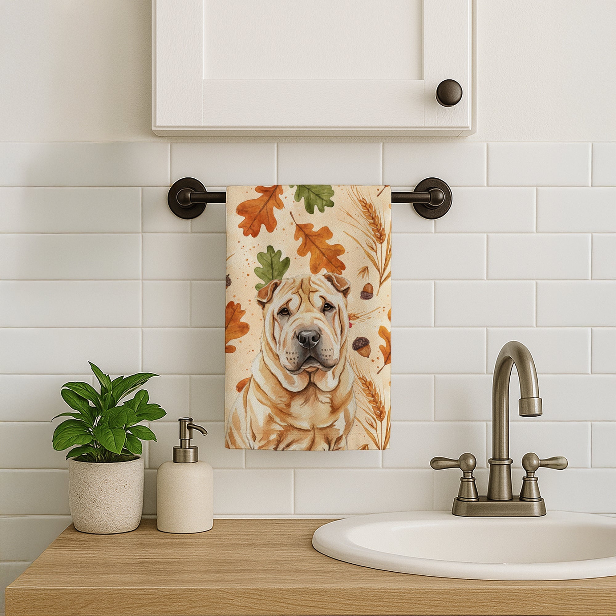 Red Shar Pei Heirloom Fall Kitchen Towel Velour Plush Front and Cotton Loop Back Machine Washable