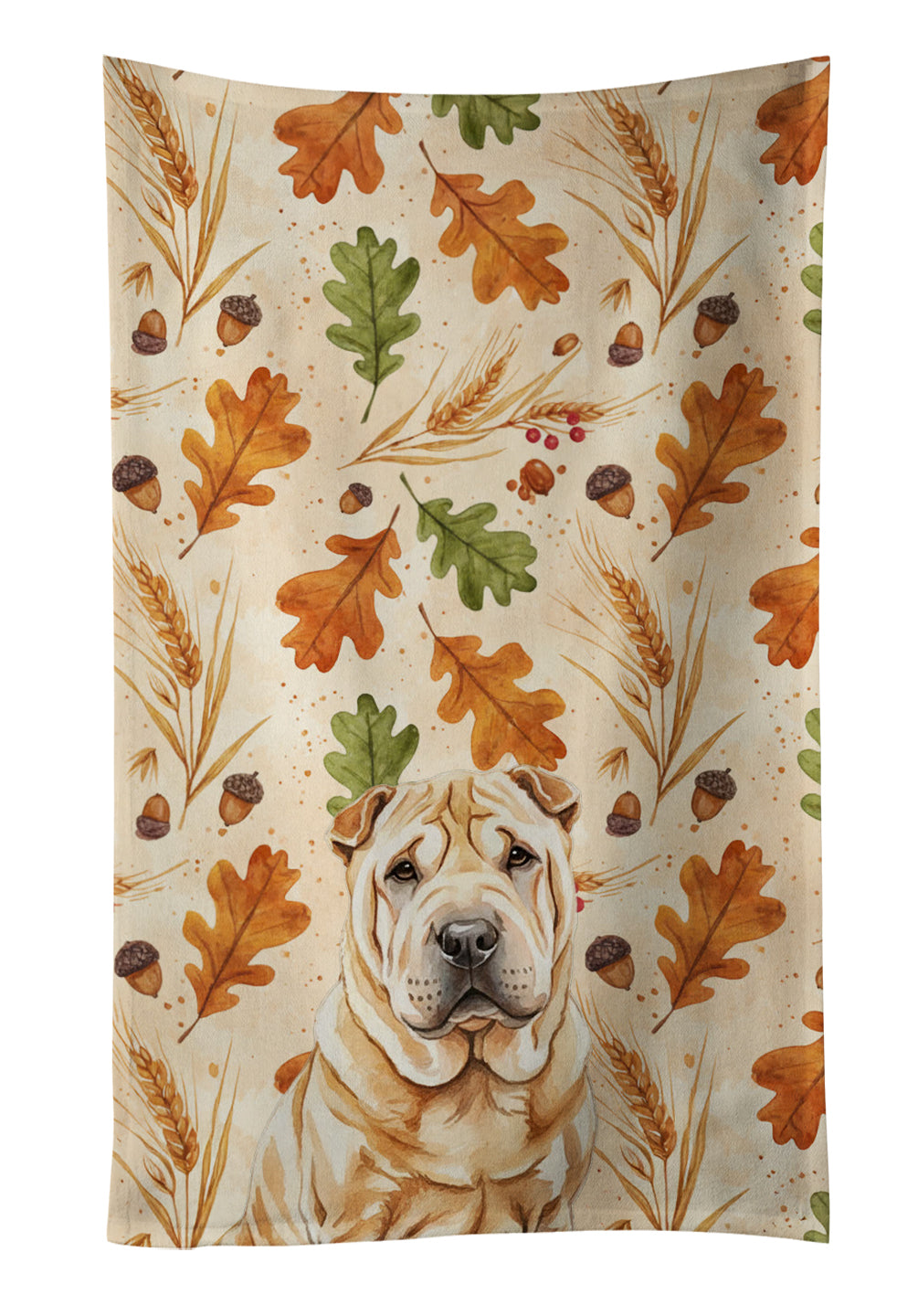Red Shar Pei Heirloom Fall Kitchen Towel Velour Plush Front and Cotton Loop Back Machine Washable