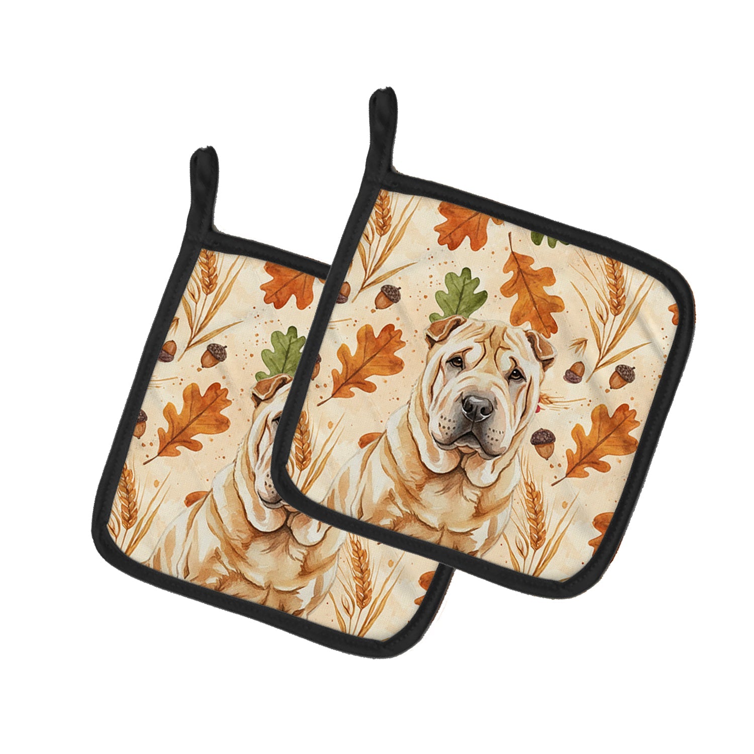 Red Shar Pei Heirloom Fall Pot Holder Set of 2 Heat Resistant Quilted Hot Pads 7.5 x 7.5 Inch, Insulated Kitchen Trivets for Cooking & Baking