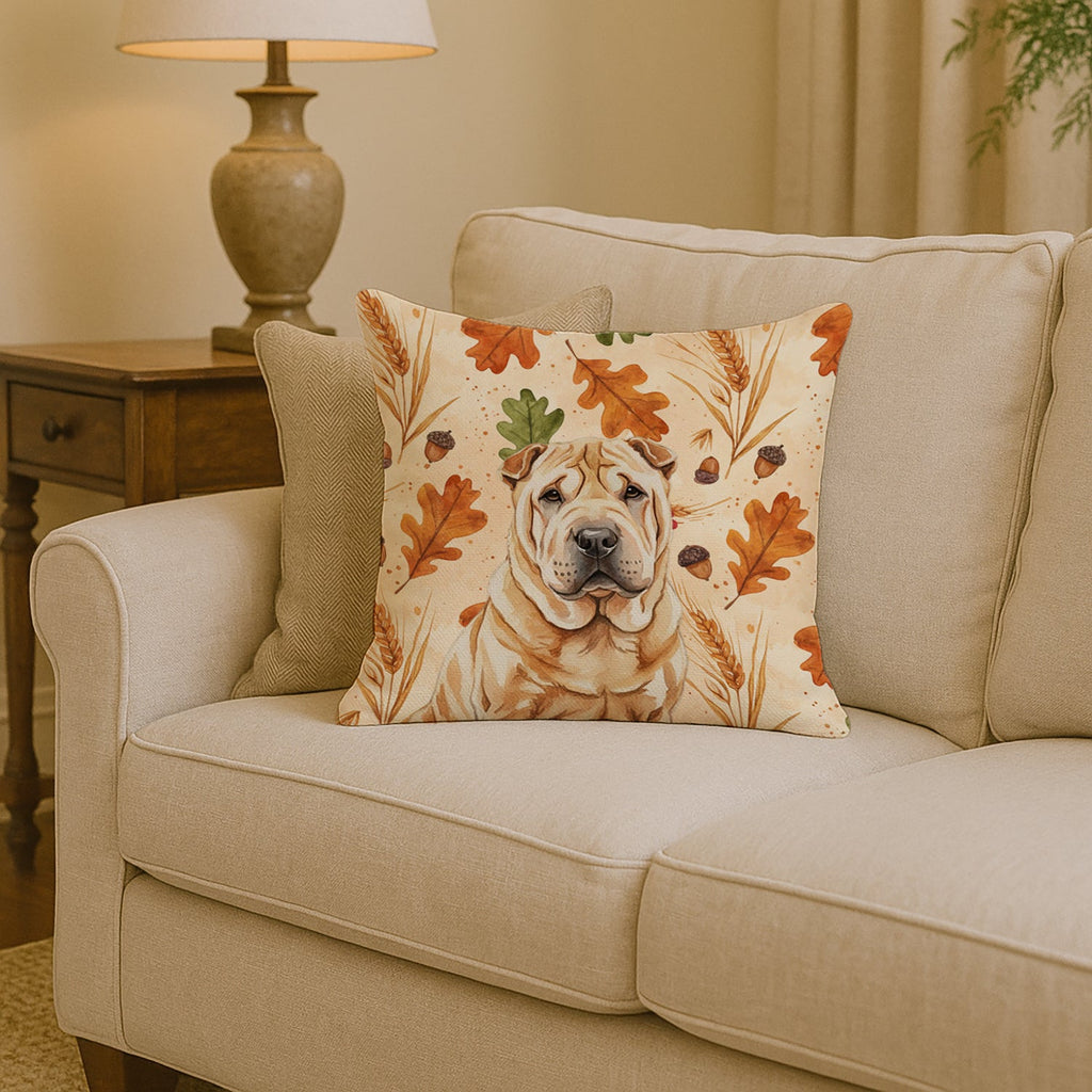 Red Shar Pei Heirloom Fall Decorative Throw Pillow 14x14 Indoor Outdoor Accent Cushion, Fabric Cover with Insert for Sofa, Bed, Porch & Living Room