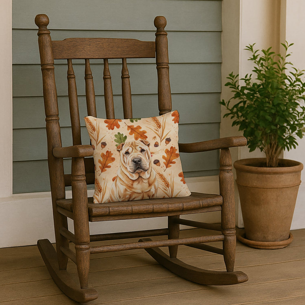 Red Shar Pei Heirloom Fall Decorative Throw Pillow 14x14 Indoor Outdoor Accent Cushion, Fabric Cover with Insert for Sofa, Bed, Porch & Living Room