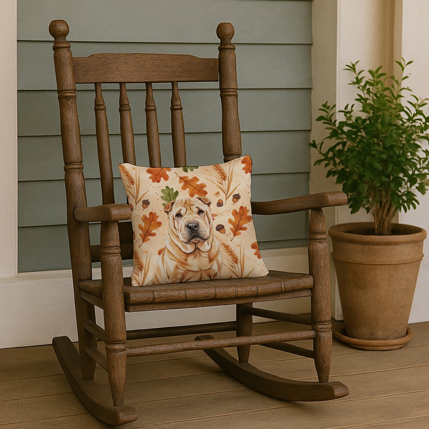Red Shar Pei Heirloom Fall Decorative Throw Pillow 14x14 Indoor Outdoor Accent Cushion, Fabric Cover with Insert for Sofa, Bed, Porch & Living Room