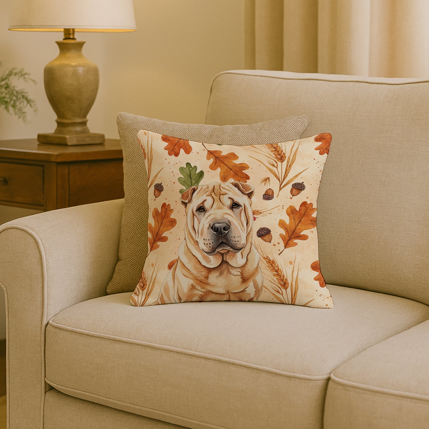 Red Shar Pei Heirloom Fall Decorative Throw Pillow 18x18 Indoor Outdoor Accent Cushion, Fabric Cover with Insert for Sofa, Bed, Porch & Living Room