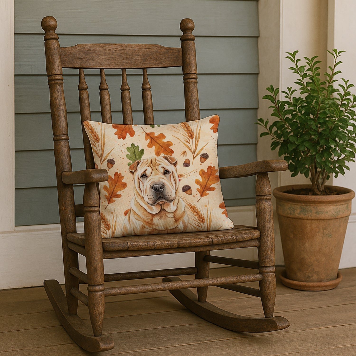 Red Shar Pei Heirloom Fall Decorative Throw Pillow 18x18 Indoor Outdoor Accent Cushion, Fabric Cover with Insert for Sofa, Bed, Porch & Living Room